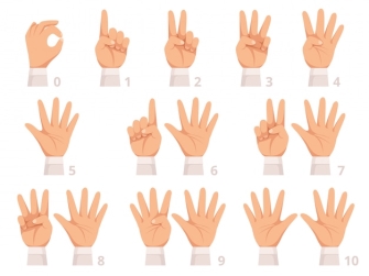 Руки жестом цифры. человеческая ладонь и пальцы показывают разные цифры  иллюстрации шаржа | Премиум векторы